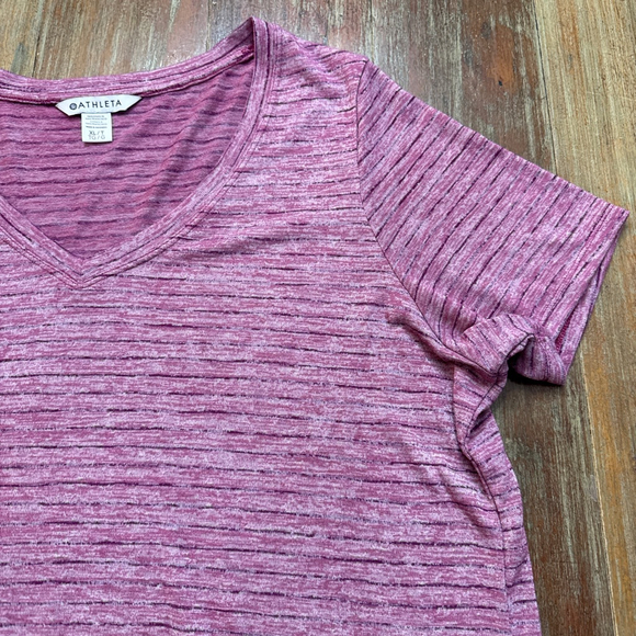 Athleta Heathered Pink Purple Stripe Breezy Scoop V-Neck Tee Short Sleeve XL - Picture 2 of 12